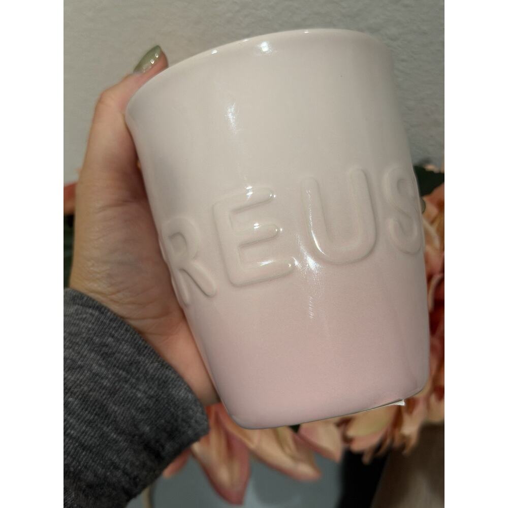 Le Creuset Stoneware XL 580 ML Coffee Logo mugs Set of 2- ( Shell Pink ) NEW - Picture 4 of 6